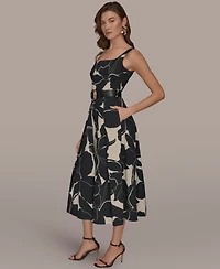 Donna Karan New York Petite Sleeveless Belted Midi A-Line Dress