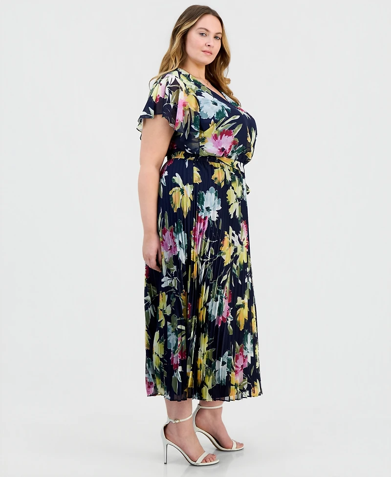 Robbie Bee Plus Flutter-Sleeve Chiffon Dress