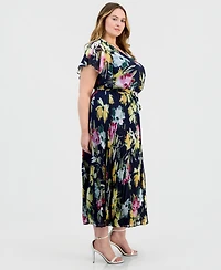 Robbie Bee Plus Flutter-Sleeve Chiffon Dress
