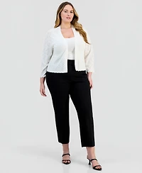 Robbie Bee Plus Pointelle-Pattern Open-Front Shrug