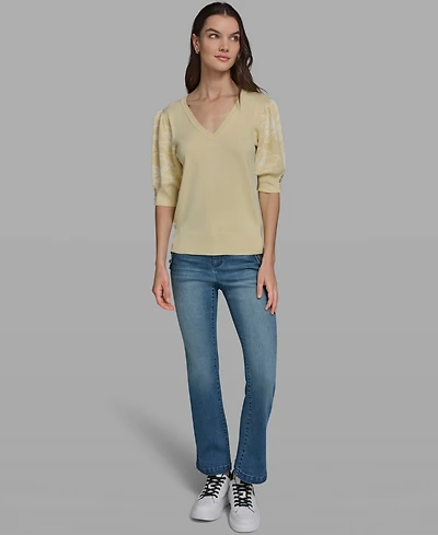 Karl Lagerfeld Paris Petite Floral Print V-Neck Sweater