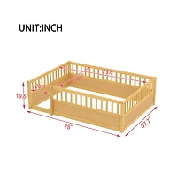 Cesicia Montessori Wooden Floor Bed with Safety Fence Kids Low Profile Play Bed Frame for Bedroom & Playroom