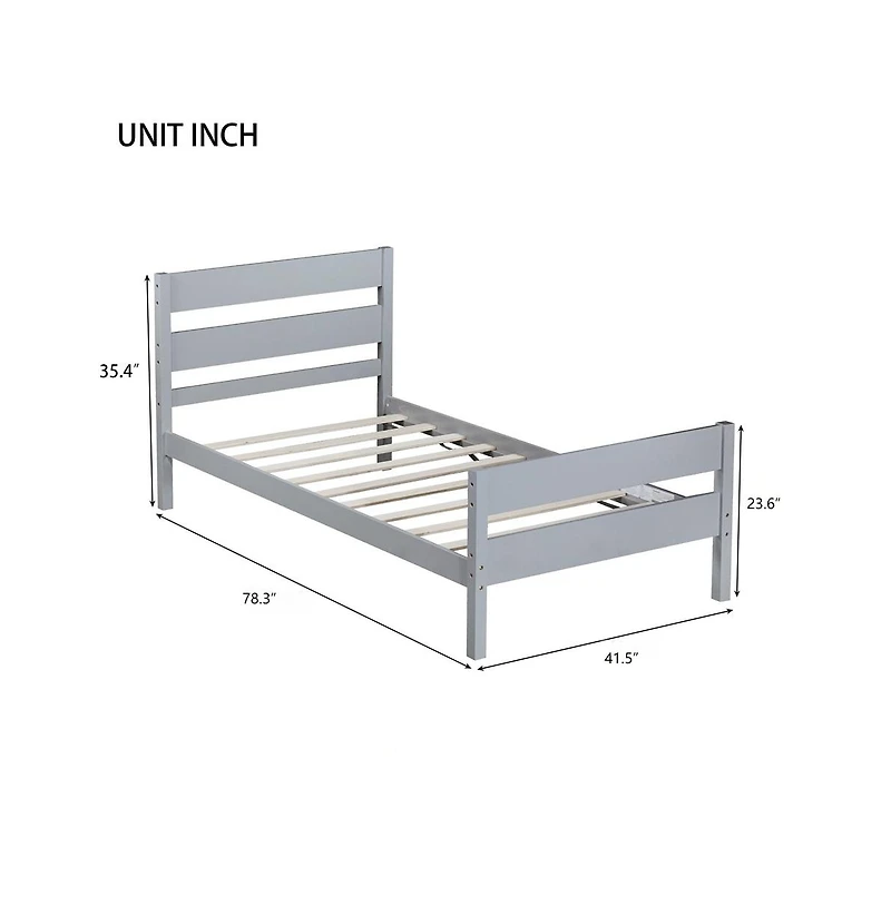Cesicia Twin Bed with Headboard & Footboard Solid Rubber Wood Space-Saving