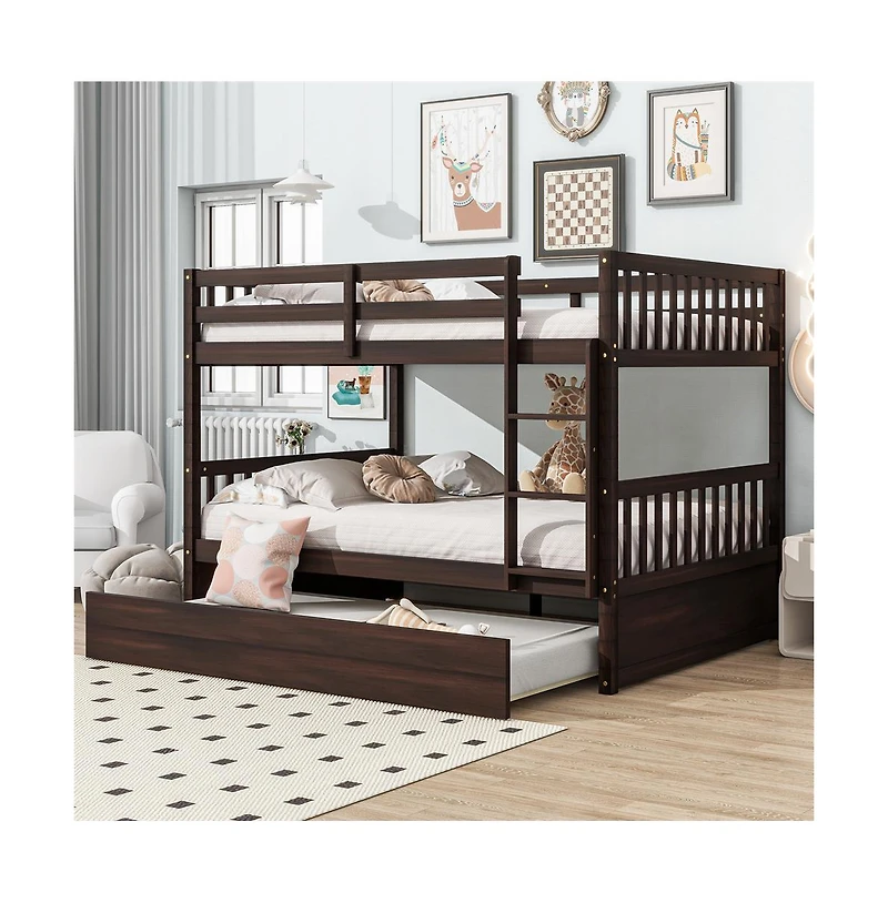 Cesicia Full over Bunk Bed Convertible to 2 Beds Rubber Wood with Ladder & Guardrails