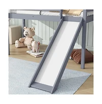 Cesicia Twin Low Loft Bed with Slide & Ladder Rubber Wood Play Safety Guardrails for Kids