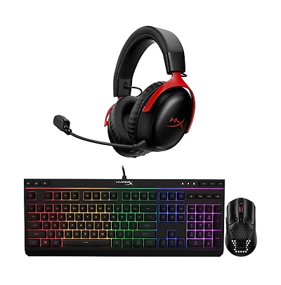 HyperX Pc Gaming Bundle Cloud Iii S Wireless Headset Alloy Core Full-Size Wired Keyboard Pulsefire Haste Wireless Mouse