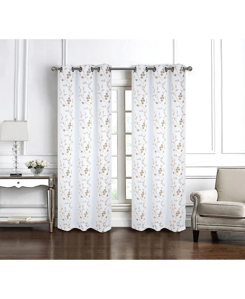 Rt Designer Collection Lilian Embroidered Blackout Decorative Grommet Curtain Panel