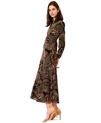 julia jordan Women's Midi Velvet Printed Long-Sleeve Dress