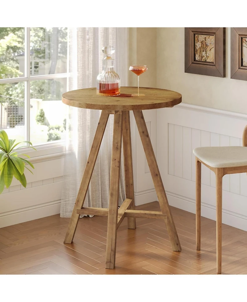 Tribesigns Solid Wood 31.5" Round Dining Table for 2, Small Counter Height Kitchen Table for Living Room, Dining Room