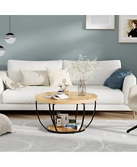 Lovmor Modern 2 Tier Round Coffee Table Space Saving Accent for Living Room