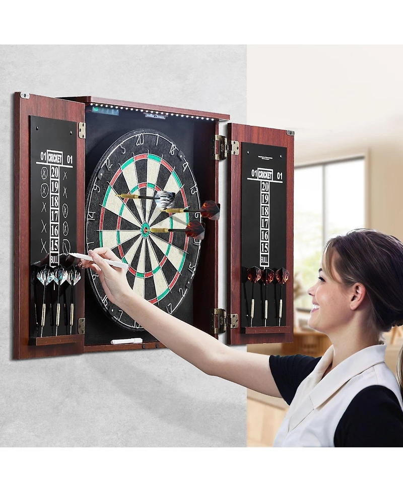 Sugift Dartboard and Cabinet Set with Led Light Official Size Game Bundle