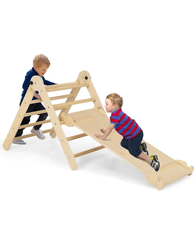 Sugift 3-in-1 Climbing Set Foldable and Adjustable Kids Triangle Set-Natural