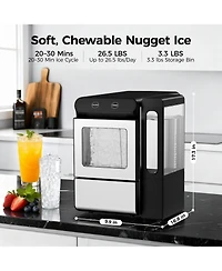Euhomy 26.5lbs/24H Countertop Nugget ice Maker in Black Stainless Steel with Visual Door and 3.3lbs Ice Basket