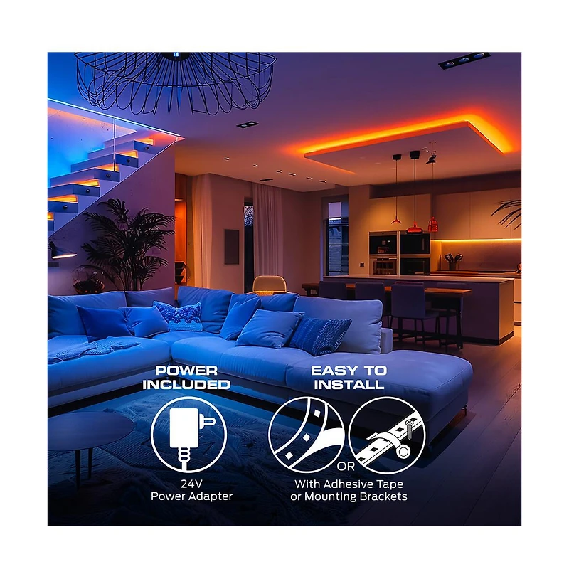 Monster Cable 100 Ft Ir Remote-Controlled Rgb+Ic Indoor Led Light Strip with Dynamic Color Flow Effects & Sound Reactive Modes