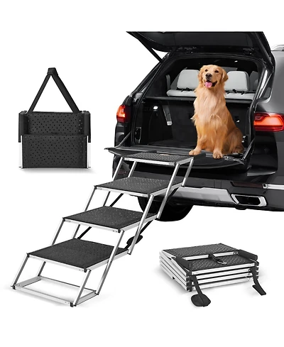 Cozito 4-Step Aluminum Folding Pet Stairs for Cars, Holds up to 250 lbs
