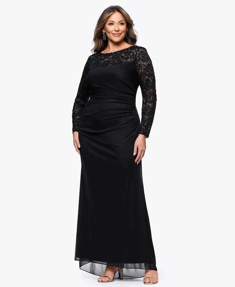 B&A By Betsy and Adam Plus Long-Sleeve Lace Back Sheath Dress