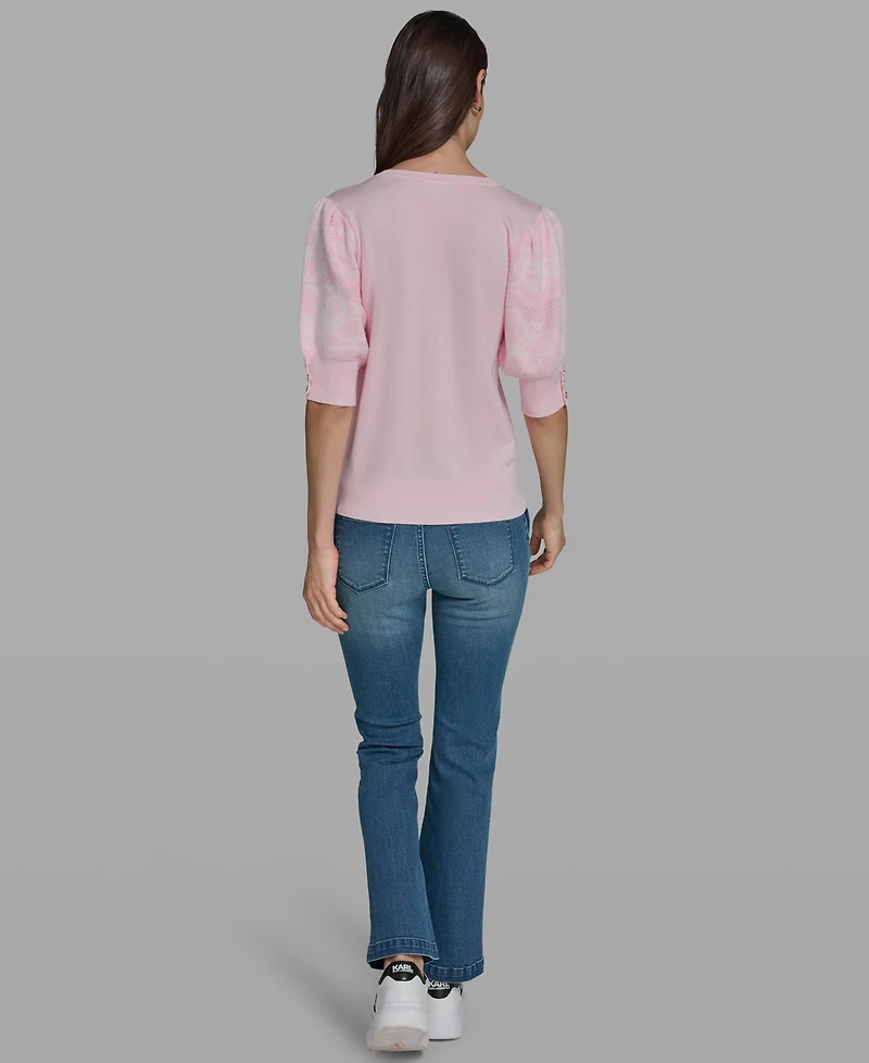 Karl Lagerfeld Paris Petite Floral Print V-Neck Sweater