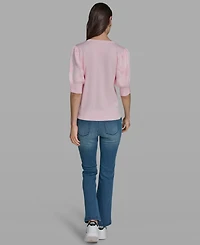 Karl Lagerfeld Paris Petite Floral Print V-Neck Sweater