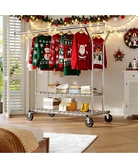 Raybee 74" W Heavy Duty Clothes Rack, Double Rods Clothing Rack Load 630 Lbs, Rolling Clothes Racks for Hanging Clothes 400+, Garment Rack