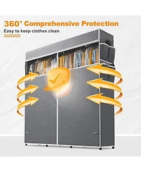 Raybee Clothes Rack with Cover, 81" H Clothing Racks for Hanging Clothes, Portable Closet with Wheels, Side Pockets and Adjustable Feets for Bedr