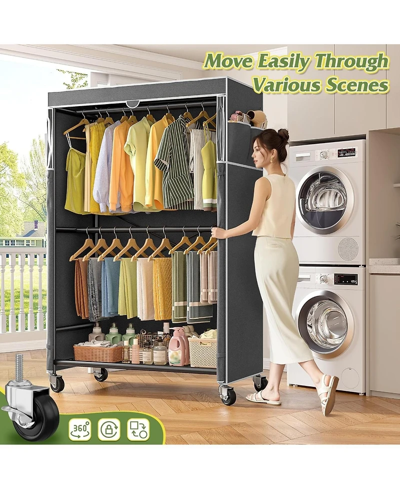 Raybee 80.32" H Clothes Rack with Cover,Rolling Clothing Racks for Hanging Clothes with Wheels,Heavy Duty Portable Garment Rack