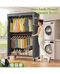 Raybee 80.32" H Clothes Rack with Cover,Rolling Clothing Racks for Hanging Clothes with Wheels,Heavy Duty Portable Garment Rack