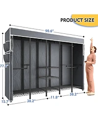Raybee 90.6" W Clothes Rack with Cover Heavy Duty Clothing Racks for Hanging Clothes Extra Wide Portable Closet Loads 1200LBS Garment Rack