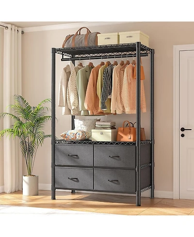 Raybee Clothes Rack, Heavy Duty Clothing Racks for Hanging Clothes，Freestanding Garment Rack with Adjustable Shelves for Bedroom