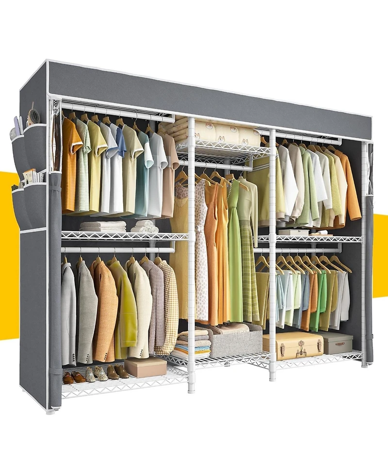 Raybee Heavy-Duty Clothes Rack with Cover, Portable Closet with Shelves, Adjustable Hanging Storage, Holds up to 905 lbs