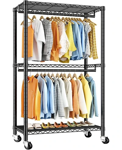 Raybee Clothing Rack with Wheels,Clothes Rack for Hanging Clothes,Portable Closet,2 Shelves