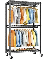 Raybee Clothing Rack with Wheels,Clothes Rack for Hanging Clothes,Portable Closet,2 Shelves