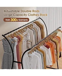 Raybee Heavy Duty Clothes Racks for Hanging Clothes, Clothing Rack with Wheels Load 360LBS, Portable Double Rod Garment Racks for Closet, Bedroom