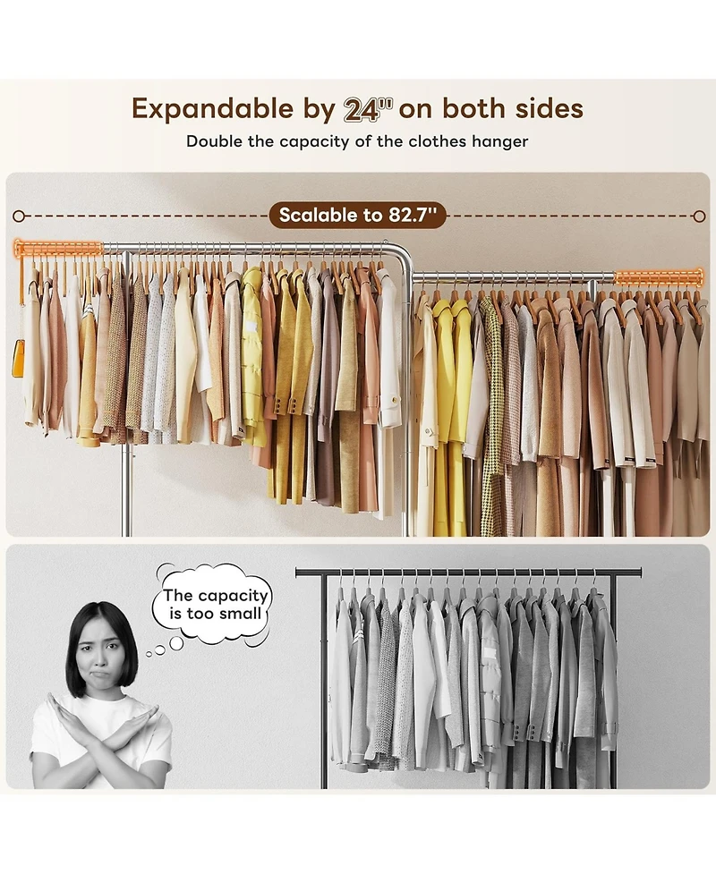 Raybee 82.7" W Clothing Rack Load 500LBS, Heavy Duty Clothes Racks with Wheels, Portable Clothing Racks