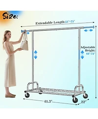 Raybee Heavy Duty Clothes Rack Load 480LBS,Clothing Racks for Hanging Clothes,Adjustable Rolling Clothes Rack with Wheels,Garment Rack for Bedroom