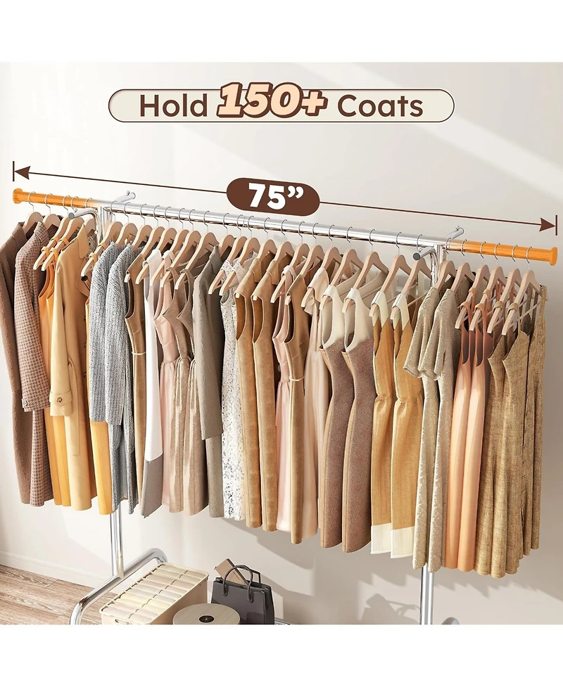 Raybee Heavy Duty Clothes Rack Load 485LBS, Metal Garment Storage with Mesh Shelf & Lockable Wheels, Rolling Clothing Rack