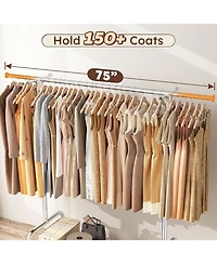 Raybee Heavy Duty Clothes Rack Load 485LBS, Metal Garment Storage with Mesh Shelf & Lockable Wheels, Rolling Clothing Rack