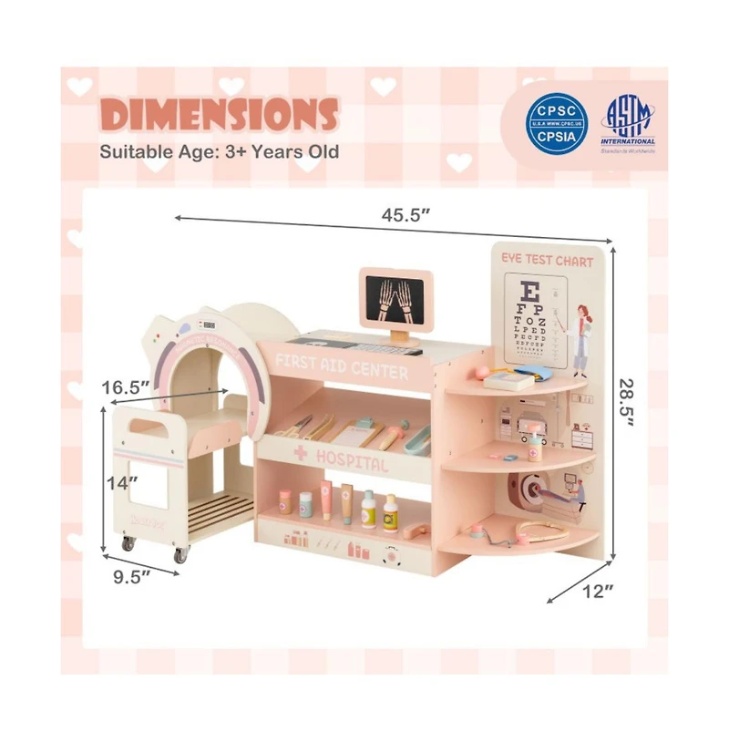 Hongge Kids Doctor Play Set with Wooden Pretend Hospital Kit