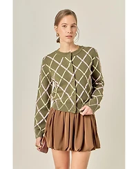 English Factory Women's Diamond Heart Pattern Knit Cardigan