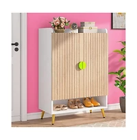 Slickblue Shoe Organizer Cabinet with Doors and Shelf