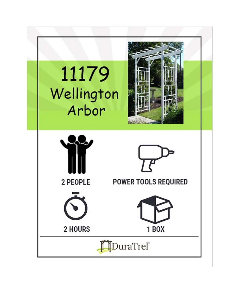 Dura-Trel Wellington Arbor 72" x 85" Outdoor Garden Arch Lattice Trellis