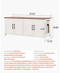 Cozito 4-Door Wooden Litter Box Enclosure for Multi-Cats, 47.2", Brown & White