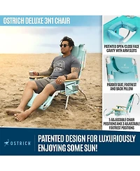 Ostrich Deluxe 3N1 Lightweight Outdoor Beach Lounge Chair w/Footrest, Aqua