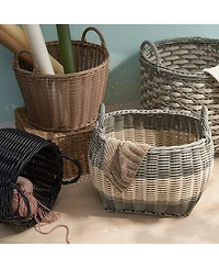 Rainsken Oval Resin Resin Woven Hamper Basket, with Handles, Multi-Purpose Organizer, for Decoration in Bedroom, Living Room, Laundry Room, Entryway
