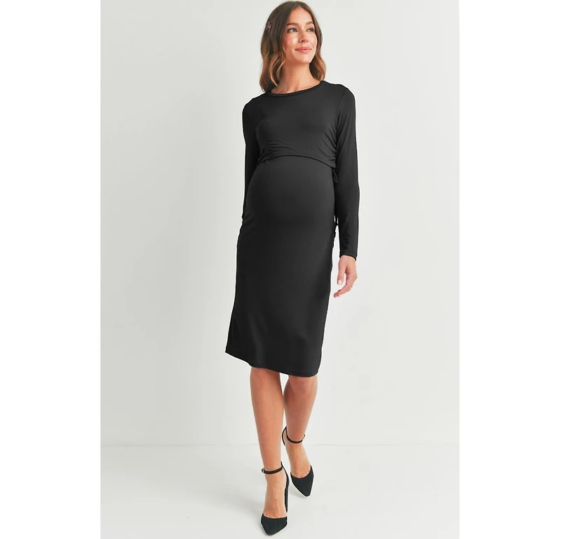 Hello Miz Women's Bodycon Long Sleeve Side Ties Maternity Nursing Dress