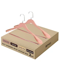 BP4U Premium Wide Shoulder Wooden Suit Hangers, Heavy-Duty Solid Wood Coat Hangers with Locking Pants Bar for Suits, Jackets
