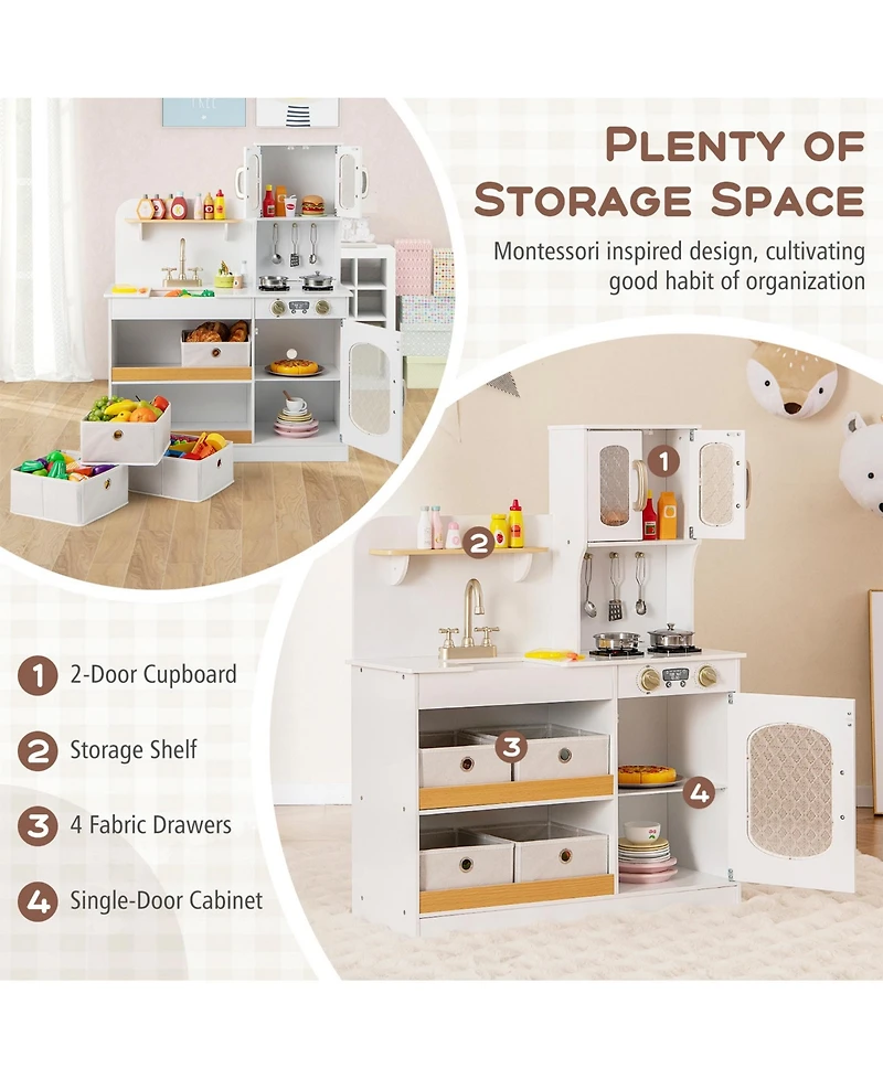 Sugift Kids Kitchen Playset with Cooking Accessories and Toy Cuttable Veggies-White