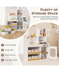 Sugift Kids Kitchen Playset with Cooking Accessories and Toy Cuttable Veggies-White