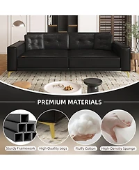 Maison Boucle 92" Faux Leather King Convertible Pull-Out Sleeper Sofa Bed with Wide Armrests & Pillows, 4-Seater