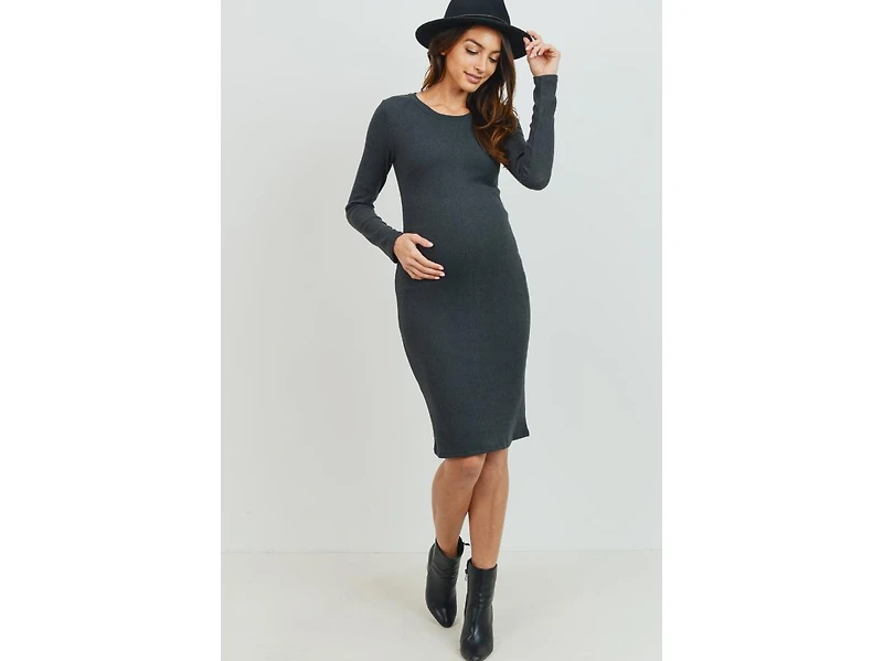 Hello Miz Maternity Ribbed Knit Long Sleeve Dress