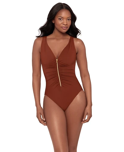 Miraclesuit Women's Razzle Dazzle Zipt One Piece Swimsuit